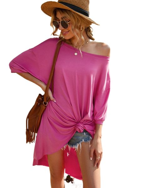 

drop shoulder high low tee p3x5#, White