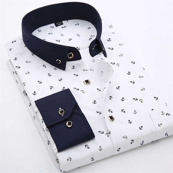 

floral printed fashion men's long sleeve casual shirts patchwork collar soft thin slim fit male dress shirt with pocket 210701, White;black