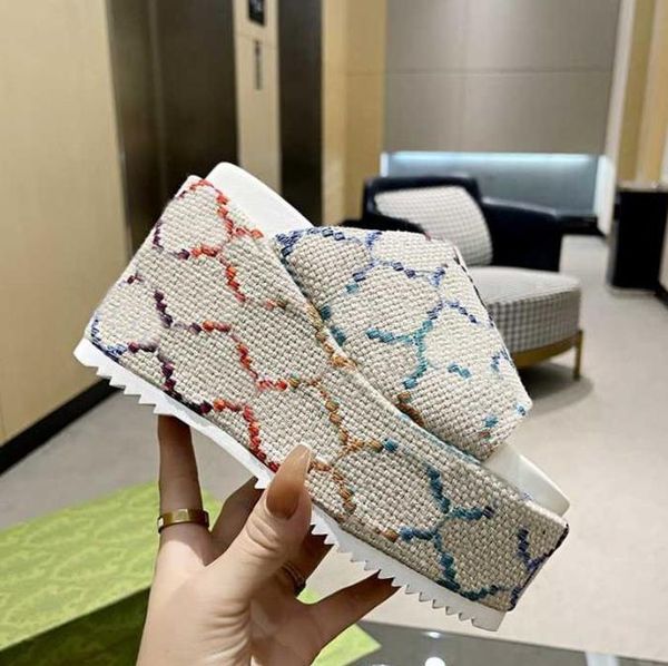 

casual shoes canvas wedges mules designer woman slippers lady platform sole slides beach sandals, Black