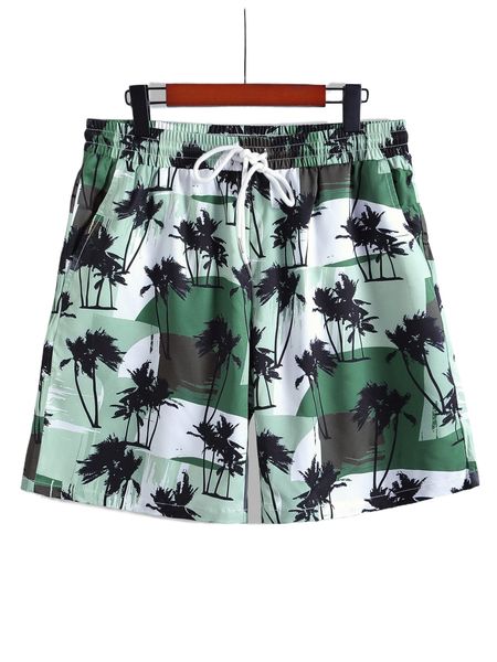 

men random tropical print drawstring waist shorts m1ub#, White;black