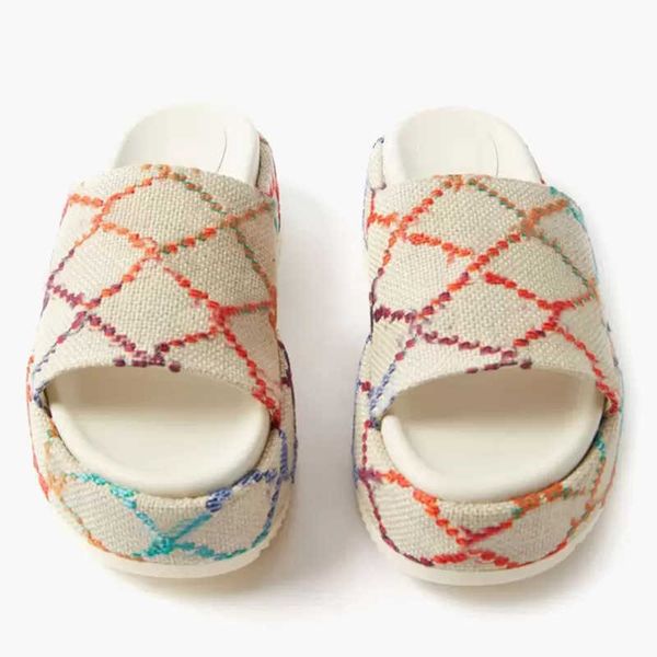 

designer slippers embroidered platform sandals fashion summer canvas women slides platforms slider beach flip flops with dust bag, Black