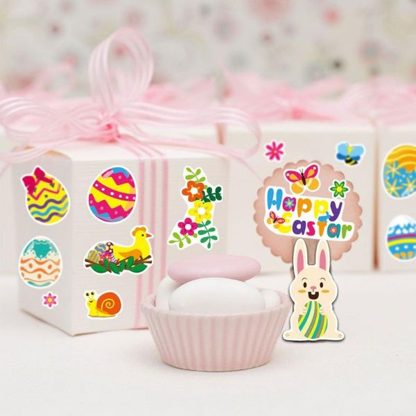 Embrulho de presente adesivos de páscoa feliz rótulo de adesivo de ovo de frango para festas para crianças presentes bag tags decorationgift