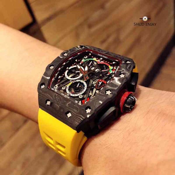 

luxurys mechanical watches men automatic fashion wtistwatches designer mens cool carbon fiber multifunctional automatic mechani, Slivery;brown