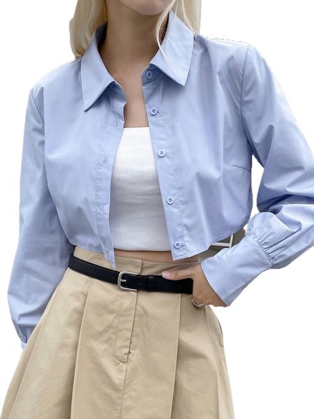 

dazy solid button front crop shirt j24a#, White