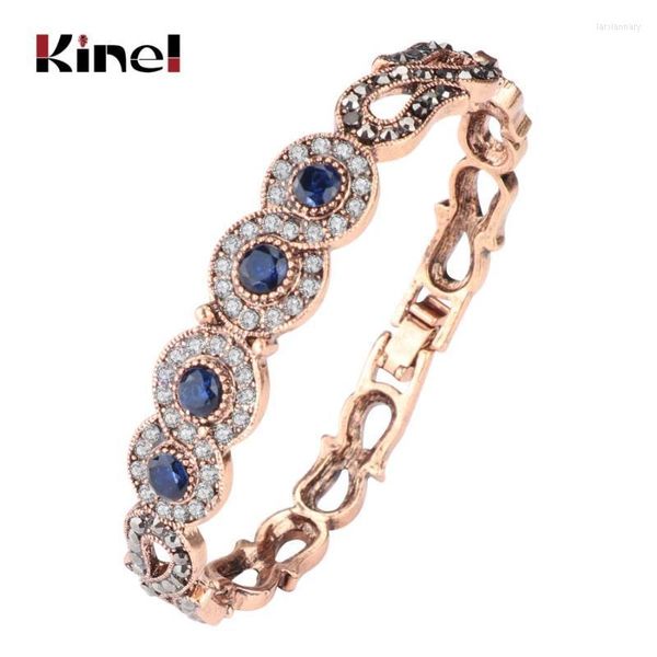 Fili di perline Kinel Gioielli vintage all'ingrosso Bracciale in resina blu con fiori di cristallo grigio per le donne Oro antico Dubai 2022 Lars22