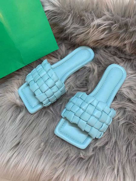 

luxury designer women slippers flat heels moccasins soft leather weaving mules squared sole sandals fashion party slipper qual, Black