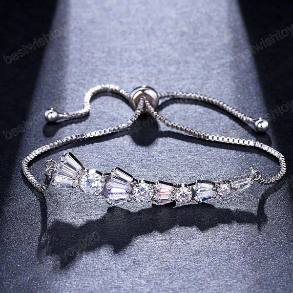 Silver Irregular AAA Zircão Bracelet de Drop Crystal Cluster Shiny For Women Românticos Votos de Casamento Românticos Votos de Jóias Presentes