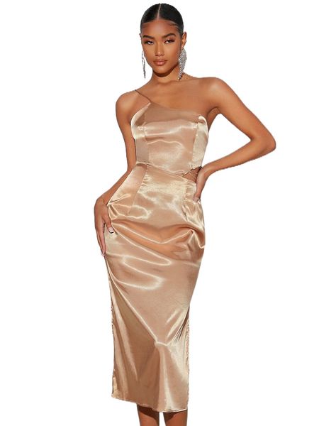 

bae one shoulder cut-out backless split thigh dress 62ep#, Black;gray