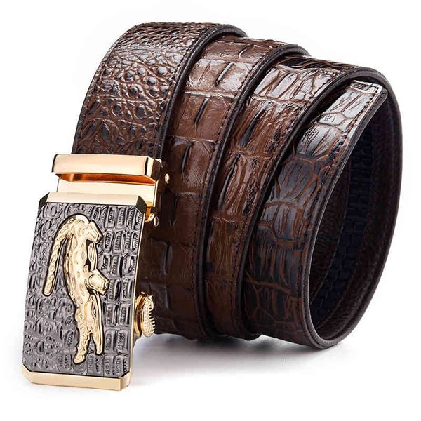 

belts crocodile pattern men's leather cow automatic buckle, Black;brown