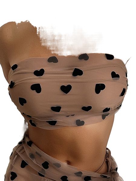 

heart print lace up back bandeau bikini z46r#, White;black