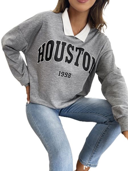 

letter graphic drop shoulder contrast collar sweatshirt c7f0#, Black