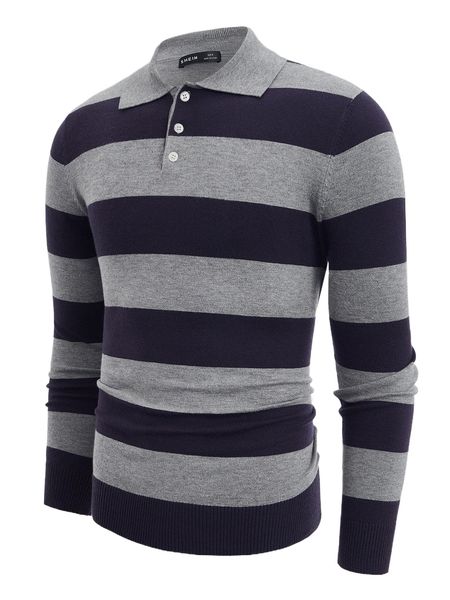 

men striped pattern polo neck sweater t2wf#, White;black