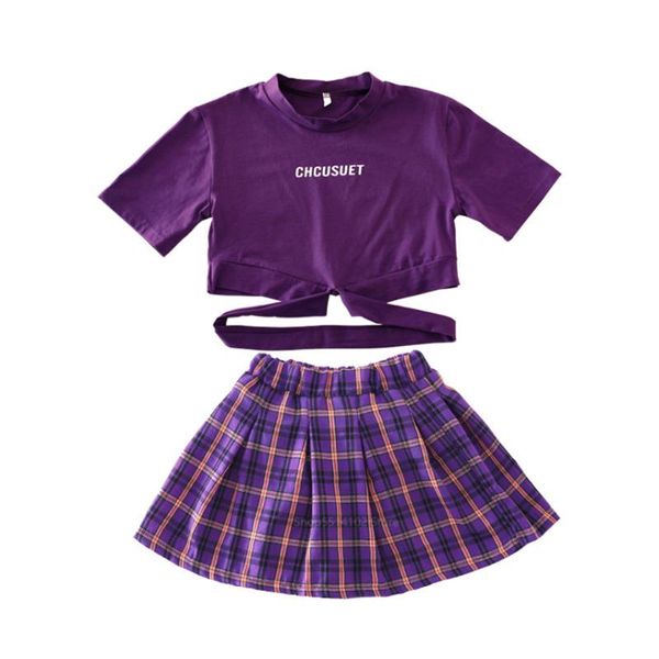 Completi di abbigliamento Bambini Neonate Scuola Uniforme coreana Cheerleader Team Hip Hop Competition Performance Cross Strap Top Plaid Skirt SetAbbigliamento