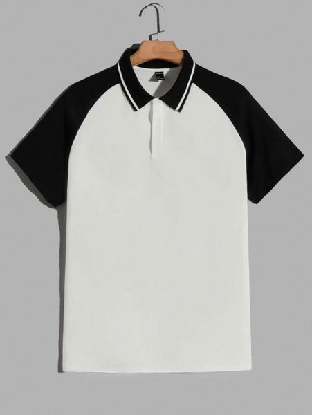 

men colorblock raglan sleeve polo shirt a1nx#, White;black