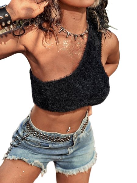 

o.ne s.houlder fuzzy k.nit 96en#, White;black