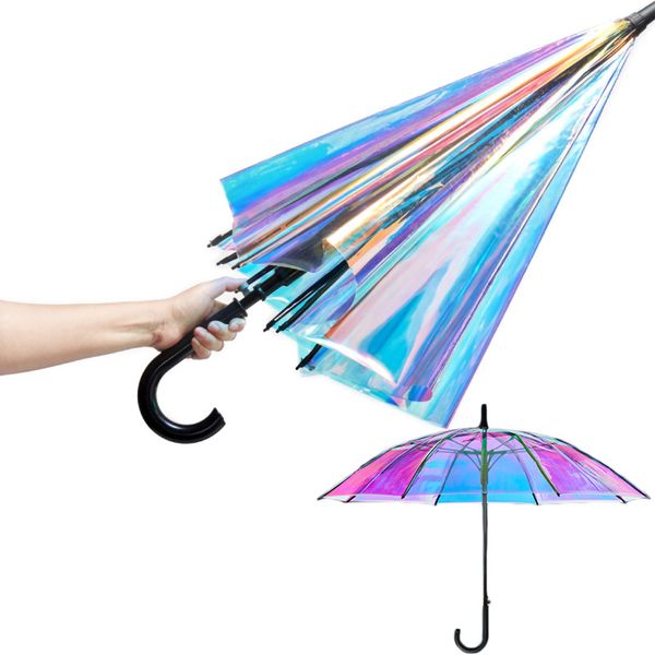 

laser umbrella unicorn kids cartoon umbrellas rainbow film colour changing umbrella children transparent umbrellas drop 220707, Red;brown