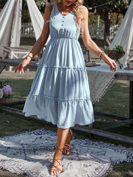 

layered hem fake button dress 48kj#, Black;gray