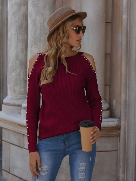 

pearls side cold shoulder sweater t8ip#, White;black