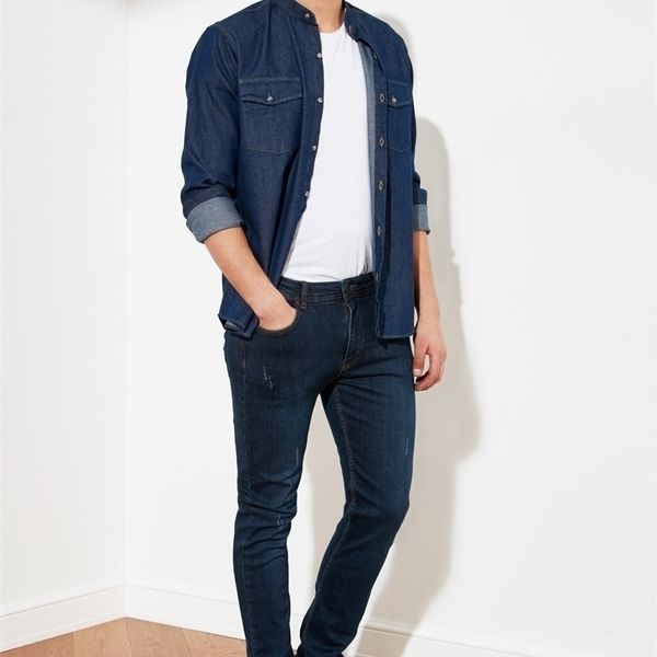 

trendyol male destroylu skinny fit jeans tmnss21je0205 220328, Blue
