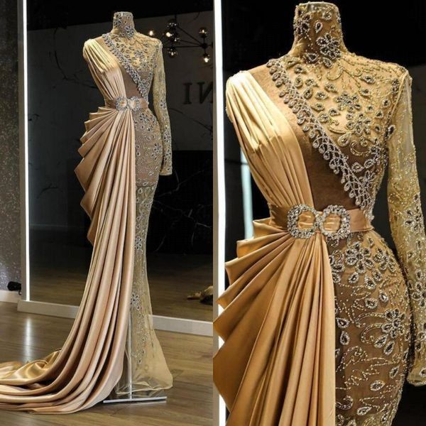 

2022 gold luxurious mermaid evening dresses beaded crystals prom dresses high neck formal party second reception gowns bc129980 b0422, Black