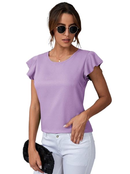 

butterfly sleeve keyhole back blouse h6j1#, White
