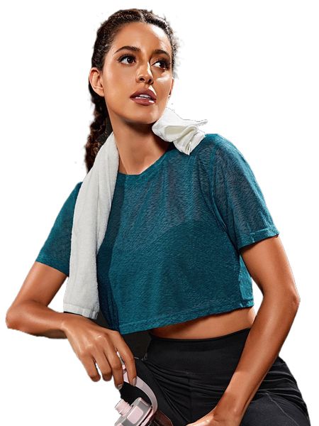 

semi-sheer crop sports tee n2eu#, Gray