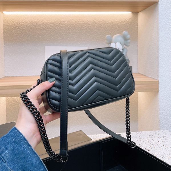 

Evening Marmont Shoulder Bags designer crossbody camera bag fashion small flaps purse Black Chain Leather 5A, Black-24x15cm(l0g0)