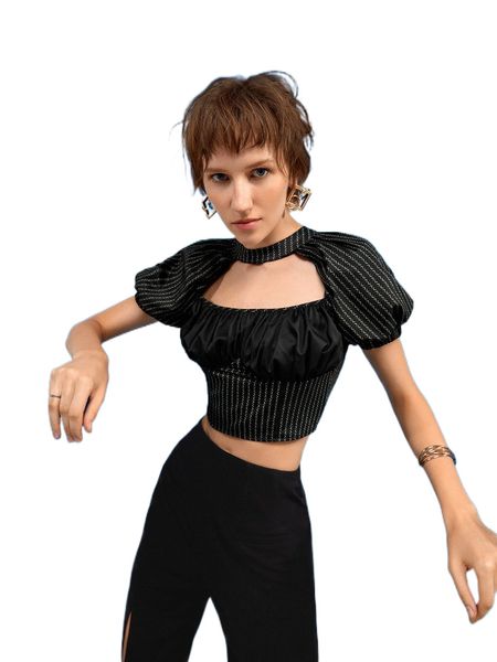 

x felicia agatha graphic print puff sleeve peekaboo crop r8h2#, White