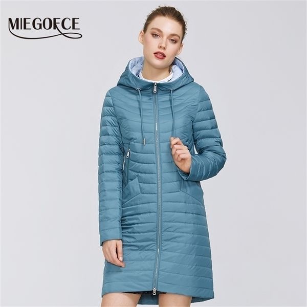 

miegofce collection of designer spring parka coat womens windproof thin cotton warm jacket with a hood y201012, Black