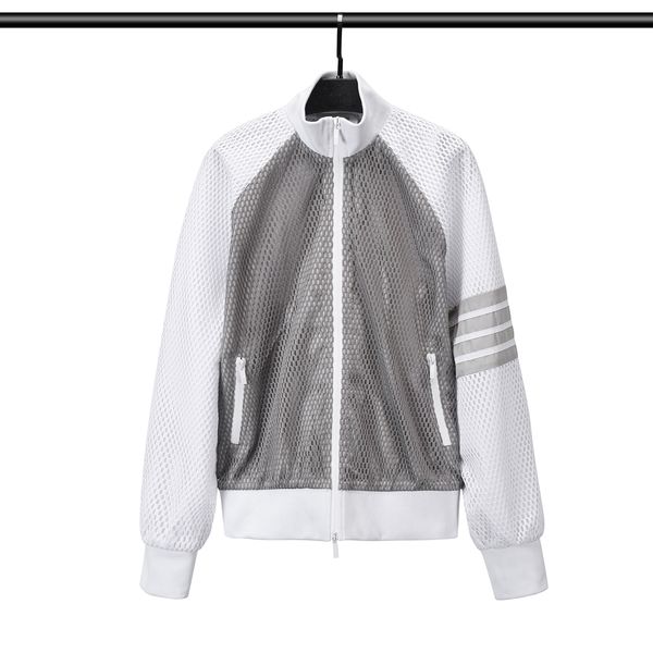 

tb men's jacket summer classic yarn colorblock casual crew neck baseball uniform women's casual mesh zip cardigan #m-xxl, Black;brown