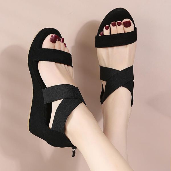 Sandalen Sexy Cross Strap Wedge für Damen Plattform Gummiband Rücken Zipp Damenschuhe Sommer Kausal Schwarz Rom Schuh SandalSandals