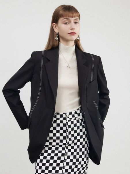 

stitching patched pocket blazer r7hr#, White