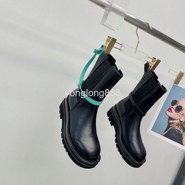 

boots high end quality leather muffin bottom short barrel martin boots thick shoes smoke pipe women's, Black