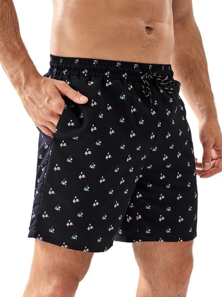 

men random floral print drawstring waist swim trunks f3q4#, White;black