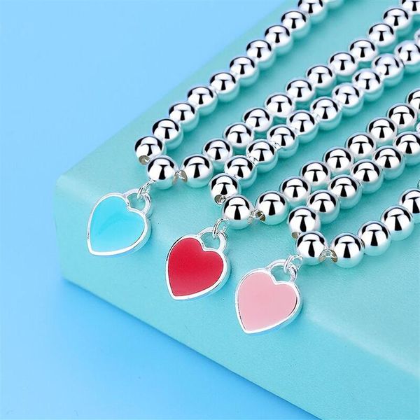 

fashion s925 sterling silver ball bead bracelet necklace girl love heart shaped female christmas gifts wedding engagement jewelry261a, Golden;silver