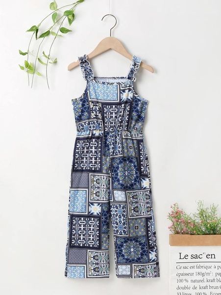 

toddler girls scarf print wide leg cami jumpsuit she, Blue