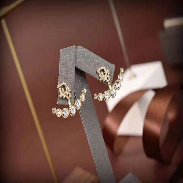 

ornament charm earring letter diamond stud brass earrings female 925 silver needle, Golden