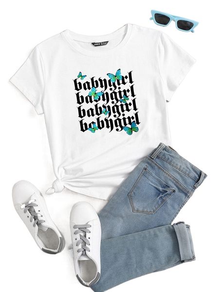 

l.etter & b.utterfly print tee u2cj#, White