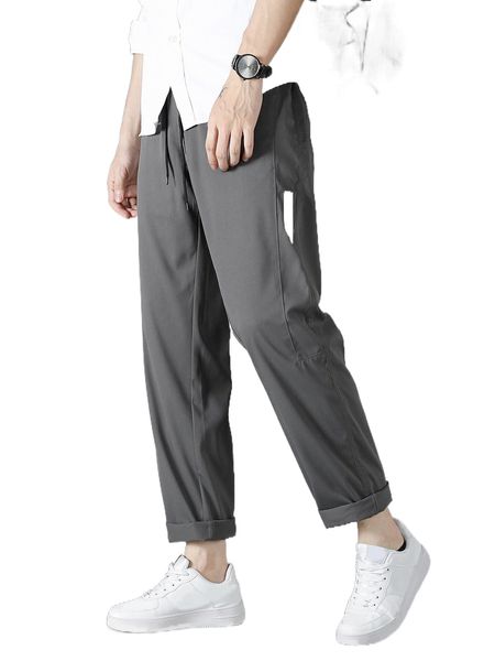 

men letter patched detail drawstring waist pants 60pg#, Black