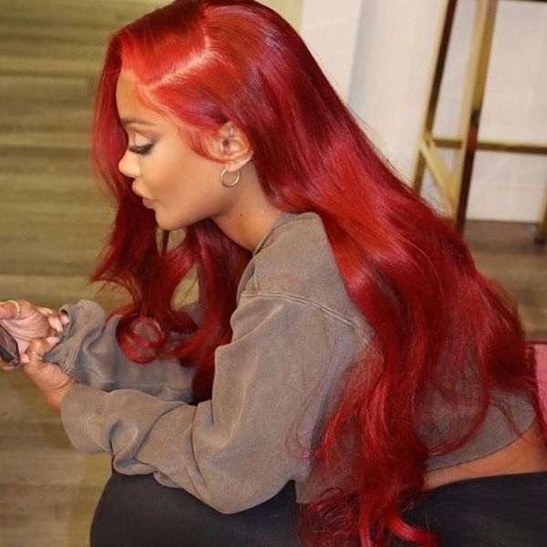 

synthetic wigs red long part body wave lace frontal wig hair with baby pre plucked glueless high temperature for women, Black
