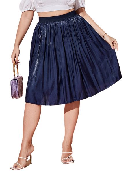 

plus solid plisse skirt u8ig#, Black