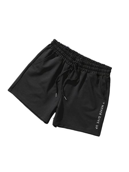 

men slogan graphic drawstring waist shorts 62k3#, White;black