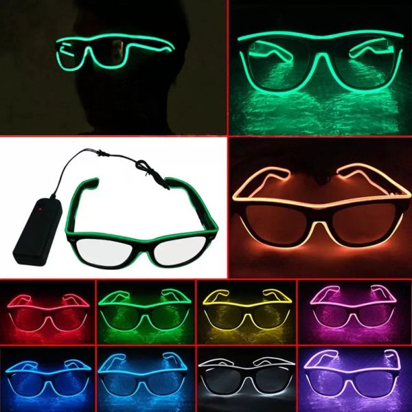 EL-Draht-LED-Brille, spezieller Verschluss, beleuchtet, einfarbig, leuchtende Farbtöne, Brillen mit Treiber für Rave-Party, Weihnachten, FY3813