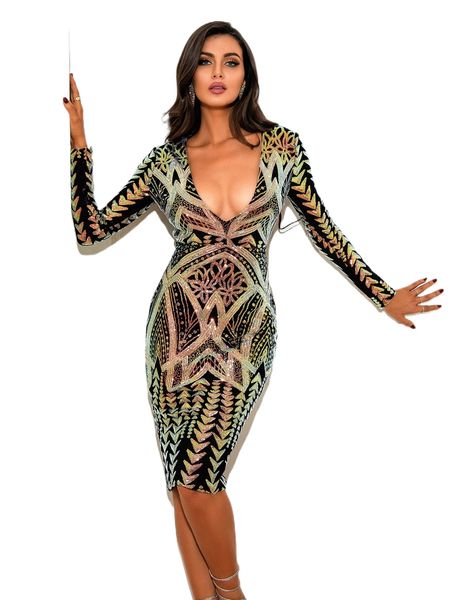 

love&lemonade contrast sequin plunging neck bodycon dress a5wd#, Black;gray