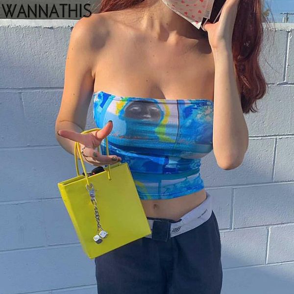 

tube camisole women slim elastic sleeveless off shoulder tiedye fashion summer backless cropped print 2022new, White