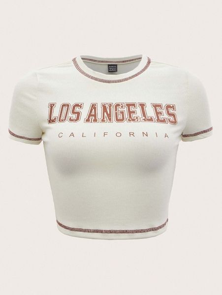 

letter graphic stitching tee v9xn#, White