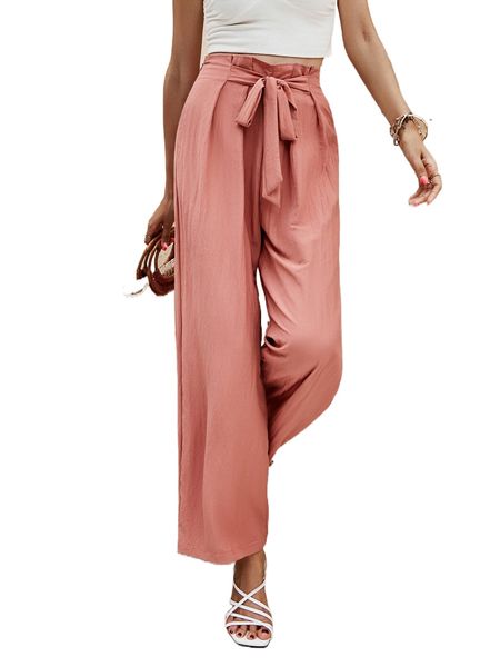 

paperbag waist belted wide leg pants l4wu#, Black;white