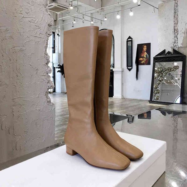 

boots leather square head boots, low heel flat high tube early autumn single boot, layer cowhide boots fashion y316, Black
