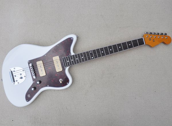 

white electric guitar with p 90 pickups rosewood fretboard
