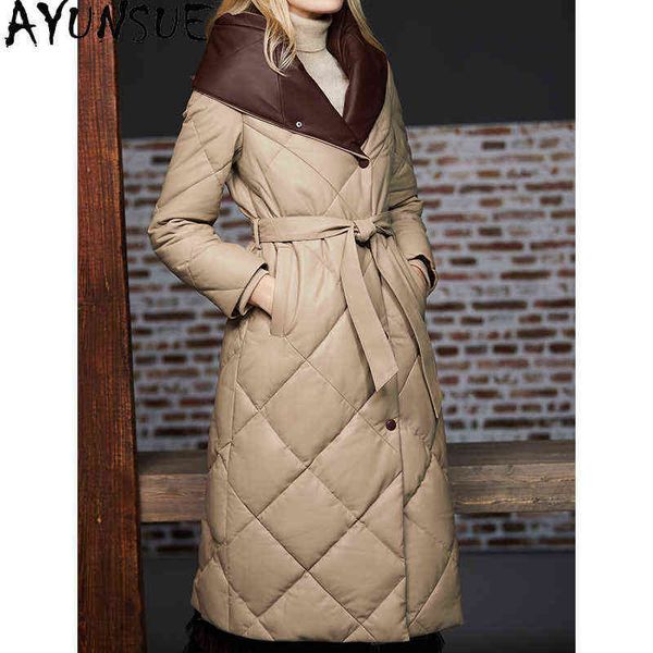 

ayunsue 2020 women winter down jacket hooded genuine sheepskin coat female warm 90 white duck down parka woman abrigo mujer j220727, Black